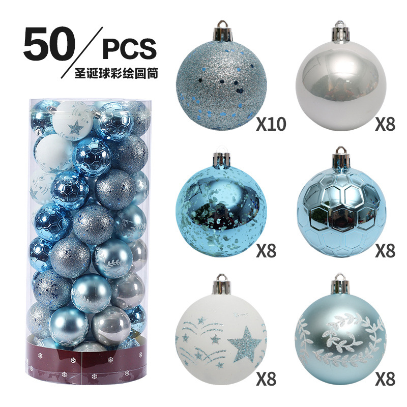 Cross-Border New Christmas Decorations 6cm/50Pcs Painted Christmas Ball Christmas Tree Pendant Set Gift Bag