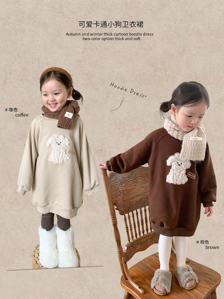 weimu children‘s clothing children‘s fleece-lined sweater skirt autumn and winter new girls‘ korean cartoon dress baby skirt clothes