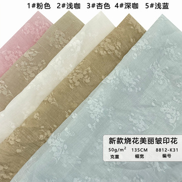 新款 小花朵暗纹烧花美丽皱印花 女装童装古风汉服连衣裙提花面料