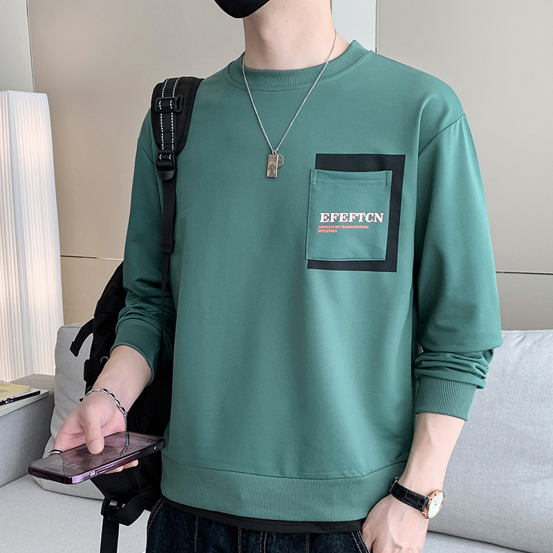 Sweater Men's 2023 Spring and Autumn New Fake Two Pieces Long-T-Shirt Men's Loose Casual National Fashion round Neck Bottoming Shirt