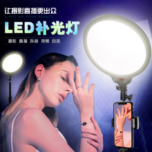 新款10寸LED全面屏补光灯环形灯 26CM圆形面板灯背景灯带手机夹