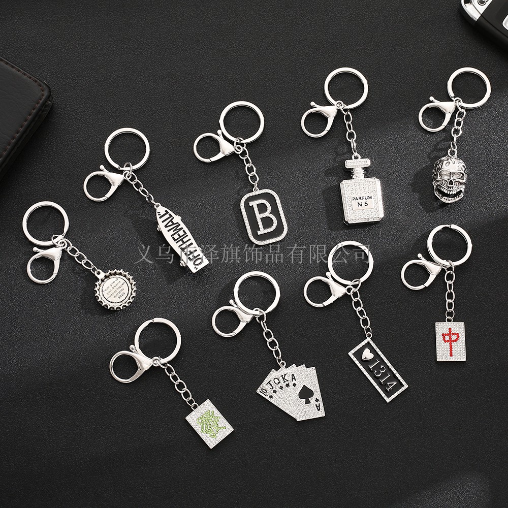 Creative Personality Diamond Stud Bear Rabbit Animal Keychain Personality Trendy Violent Bear Titanium Steel No Fading Key Pendants