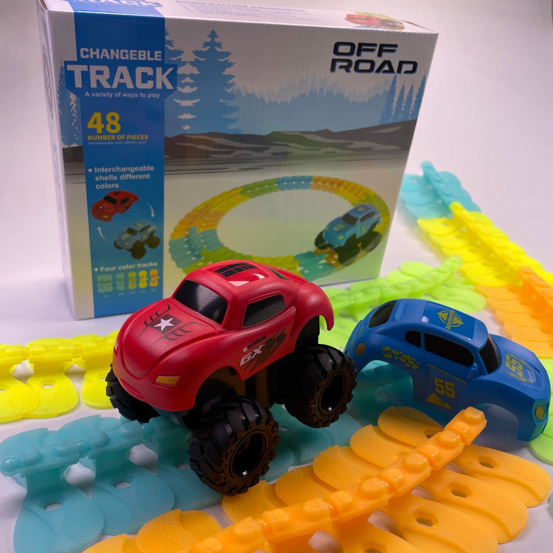 跨境新品柔性轨道车 益智互动diy软胶拼装电动过山车滑行汽车玩具