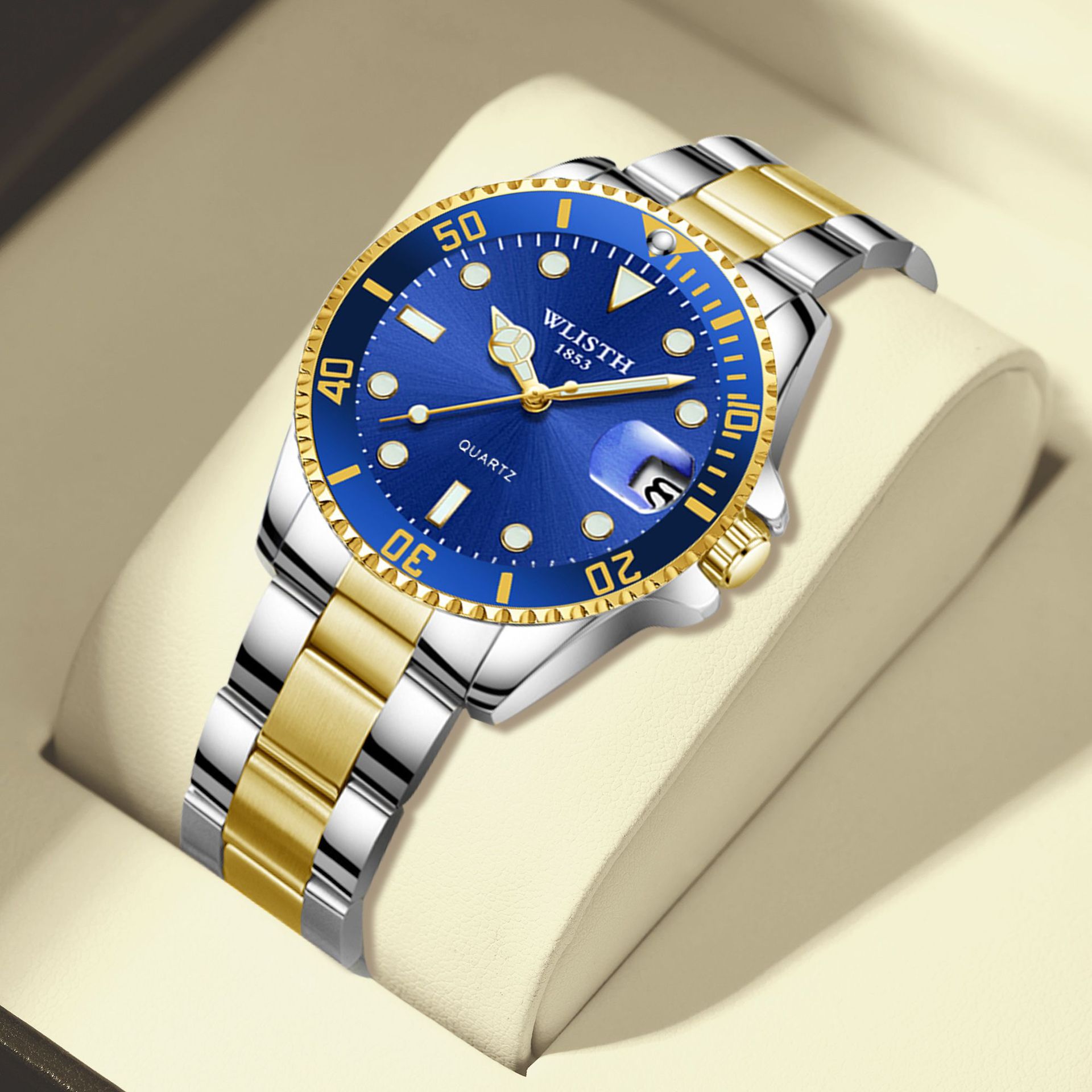 沃力仕品牌手表日历绿黑水鬼手表防水男士手表钢带手表石英表批发