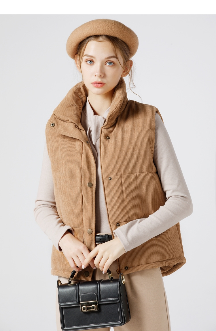 灯芯绒棉服马甲女秋冬韩版百搭外穿女式短款马夹背心无袖外套