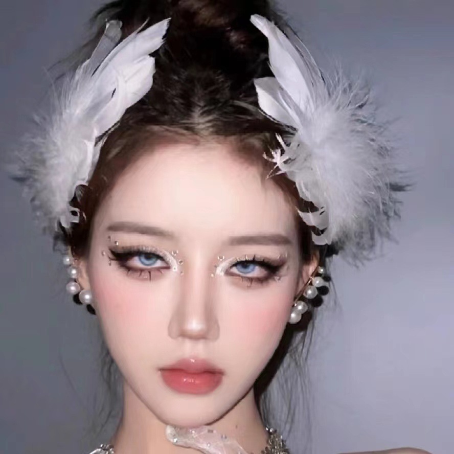 White Swan Feather Headwear Female New Crown Bridal Hair Accessories Ballet Black White Barrettes Halloween Ornaments