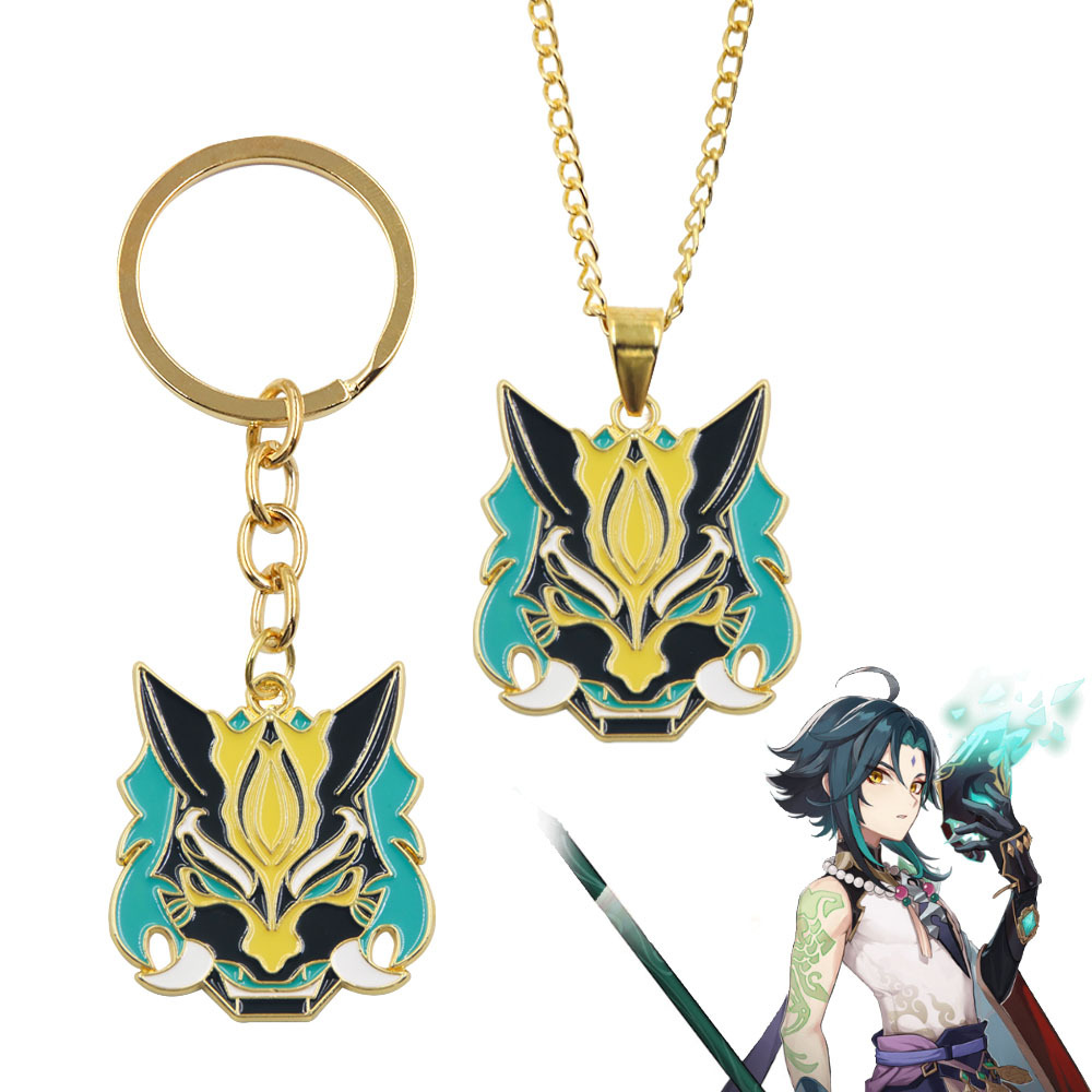 动漫周边 魈仿珐琅项链 护法夜叉大将面具钥匙扣cos吊坠挂件