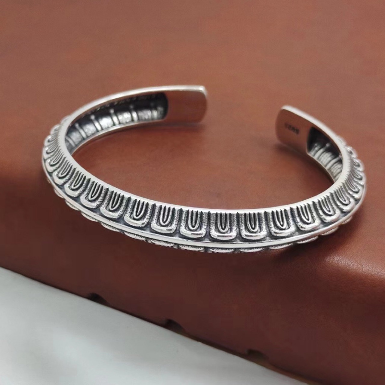 跨境新款s925纯银个性绳纹蛇手镯男士嘻哈风匠人手工泰银潮流镯子