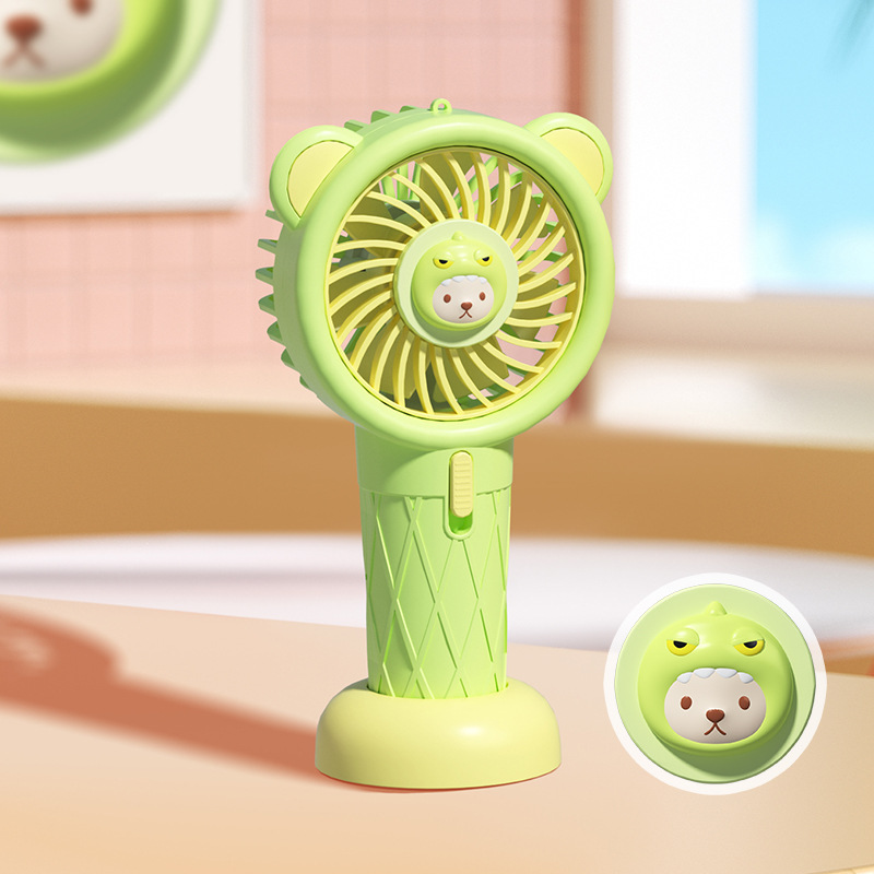 Cartoon Ice Cream Handheld Small Fan Second Gear Wind Belt Base Usb Charging Summer Children Portable Cooling Fan