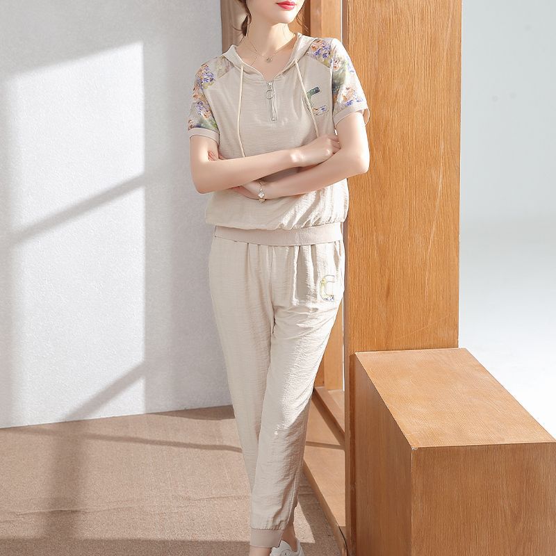 妈妈装2024夏装短袖运动服套装洋气中老年女装夏季上衣休闲两件套中