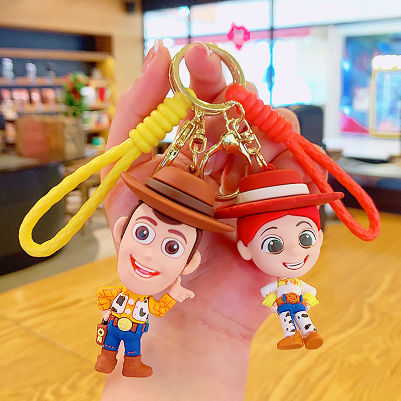 New Toy Story Cartoon Key Button Buzz Lightyear Strawberry Bear Cars and Bags Key Chain Pendant Accessories