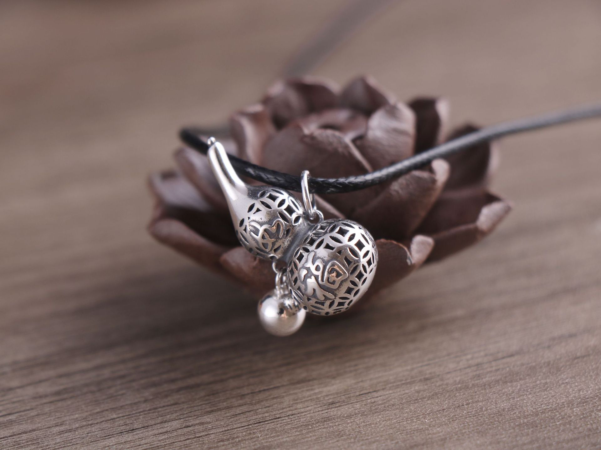 diy配件葫芦小吊坠 s925吊珠镂空如意福字宝葫芦创意银钥匙扣配饰