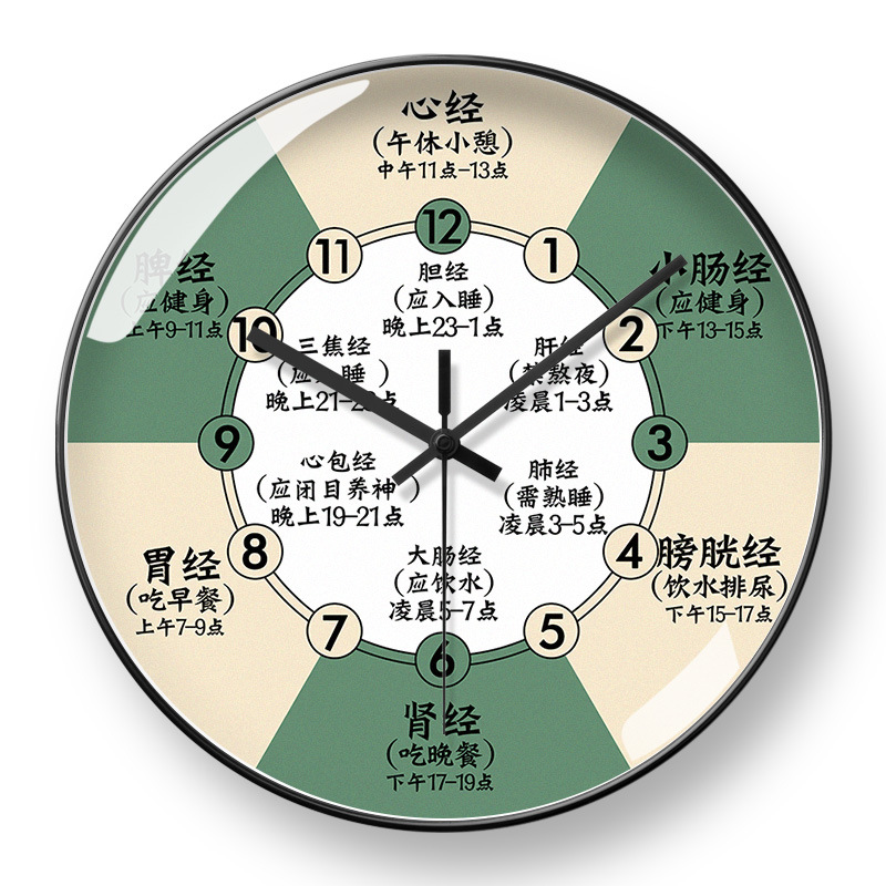 中医药店理疗挂钟馆时钟十二时辰电波钟表子午流注艾灸店挂表