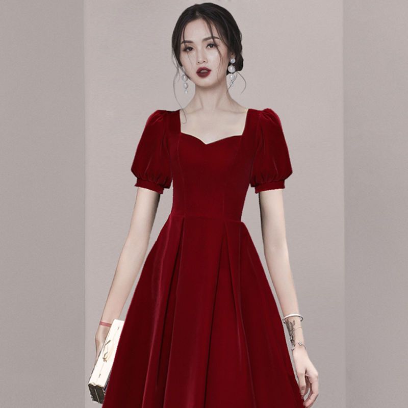 敬酒服新娘酒红色小个子气质结婚订婚晚礼服女连衣裙秋季平时可穿