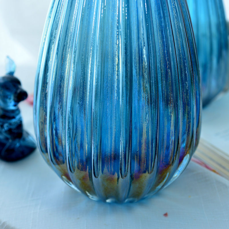 家居水培装饰花瓶蓝色系桌面摆件 干花插花玻璃花器工艺品
