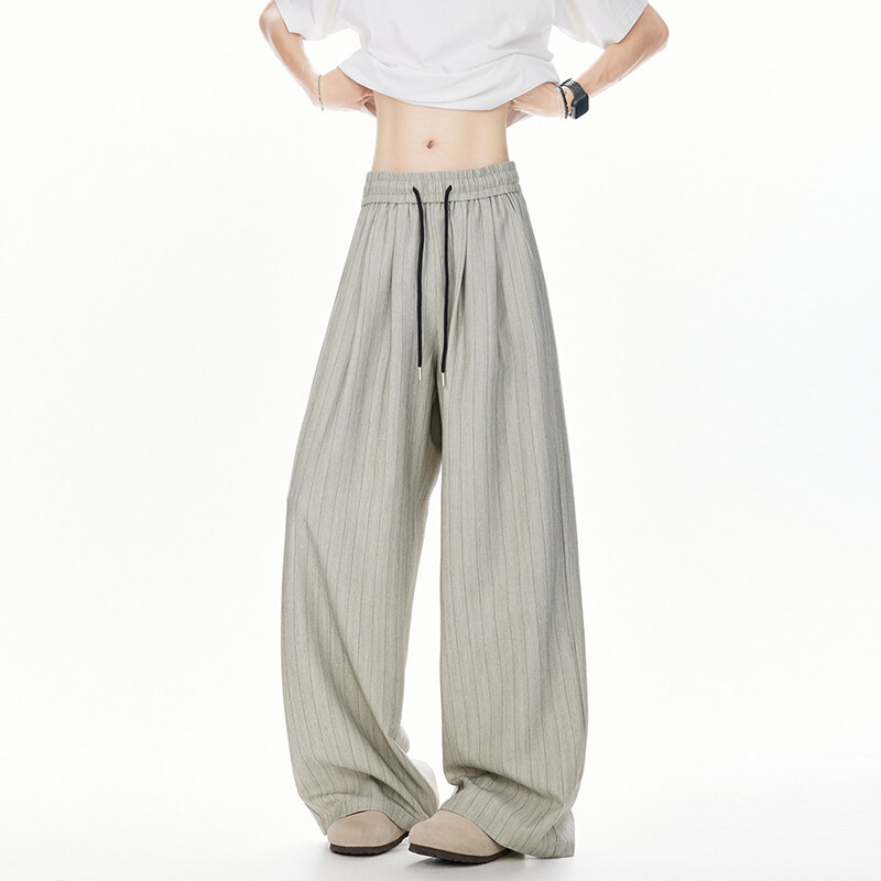 2025春夏新款男士竖条纹山本裤慵懒风垂感直筒西裤薄款休闲长裤男