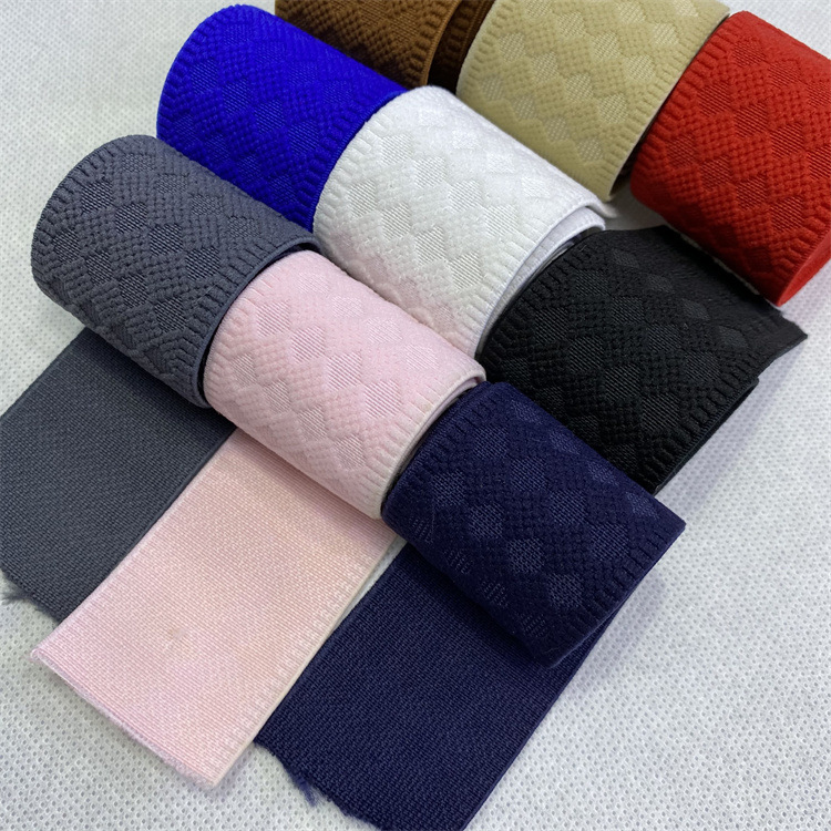 Factory in Stock 4cm Encryption High Elastic Plaid Jacquard Color Elastic Band for External Use Waist of Trousers Skirt Waist Flat Elastic Ribbon