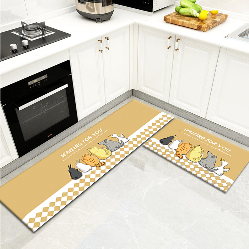 Factory in Stock Two-Piece Set Kitchen Pad Cartoon Tableware Kitchen Stain-Resistant Carpet Bathroom Absorbent Floor Mat