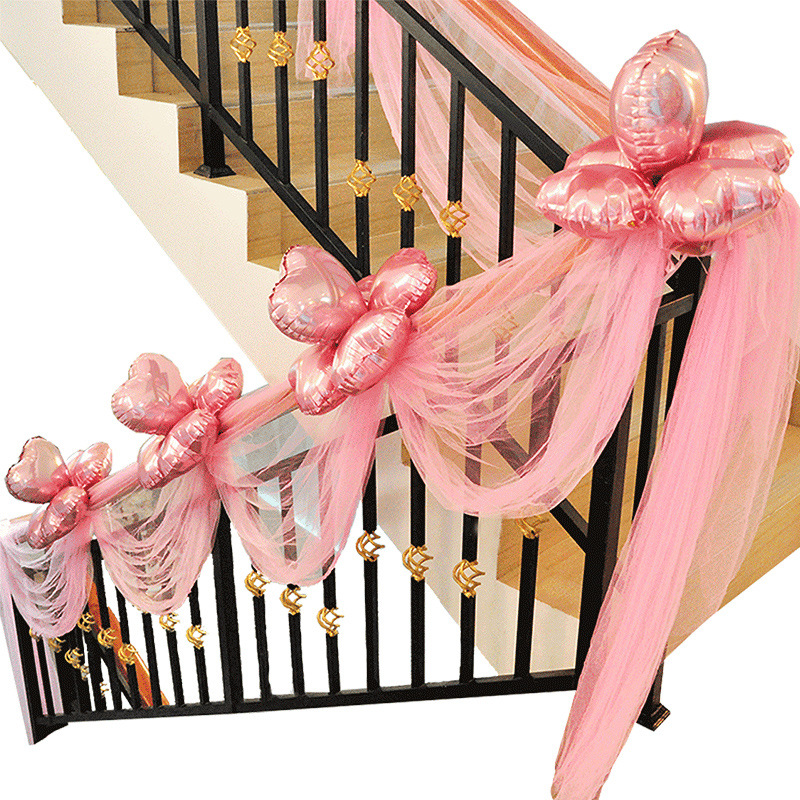 批发结婚婚礼婚房婚庆布置气球楼梯扶手拉花套装栏杆扶梯彩带装饰