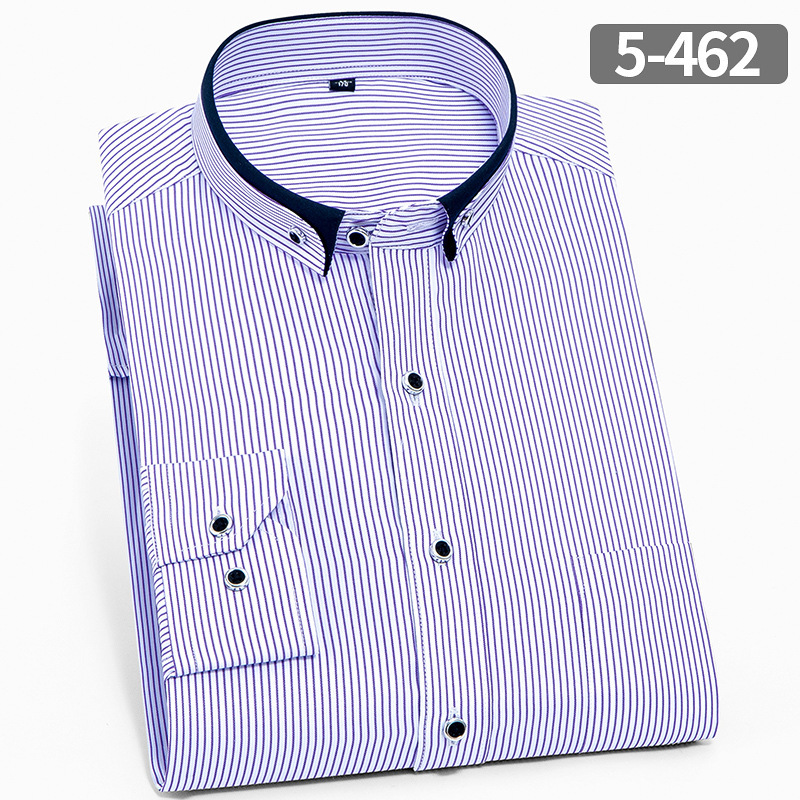 Stand Collar Men's Striped Shirt Long Sleeve Formal Wear Casual Business Slim Fit Fashion Solid Color Middle-Aged and Elderly Cotton Shirt