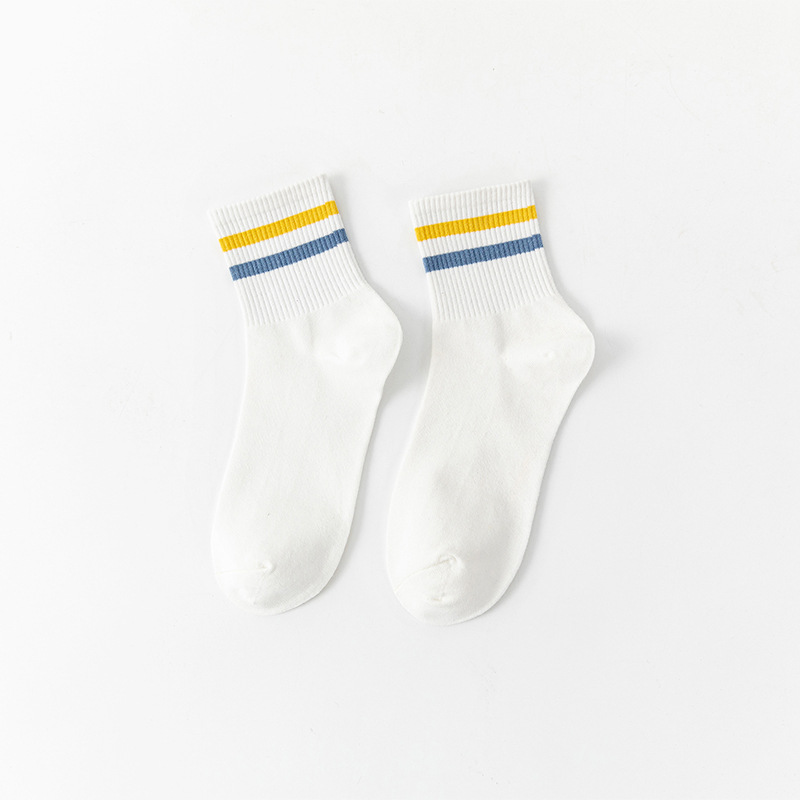 White Socks for Women Summer Two-Bar Striped Mid-Calf Length Ins Trendy Japanese College Style Student Socks All-Matching Four Seasons Socks