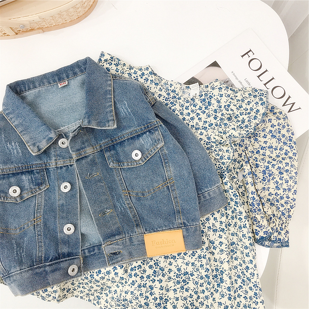 Mu Mu Girls' Jean Jacket Children's 23 New Spring Clothes Children's Casual Jacket Baby Fashionable Korean Style Top