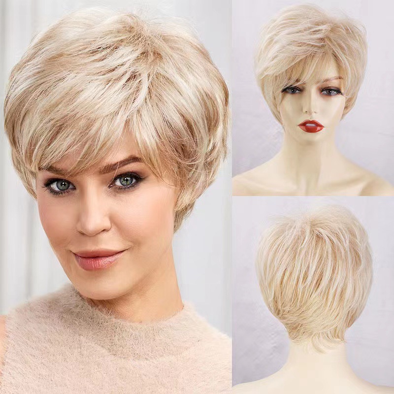 跨境外贸亚马逊新款欧美女士假发 斜刘海短发高温丝化纤头套厂家