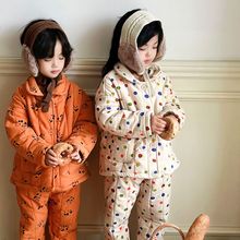 儿童睡衣套装三层夹棉冬季男女童加绒加厚保暖小孩家居服两件套潮
