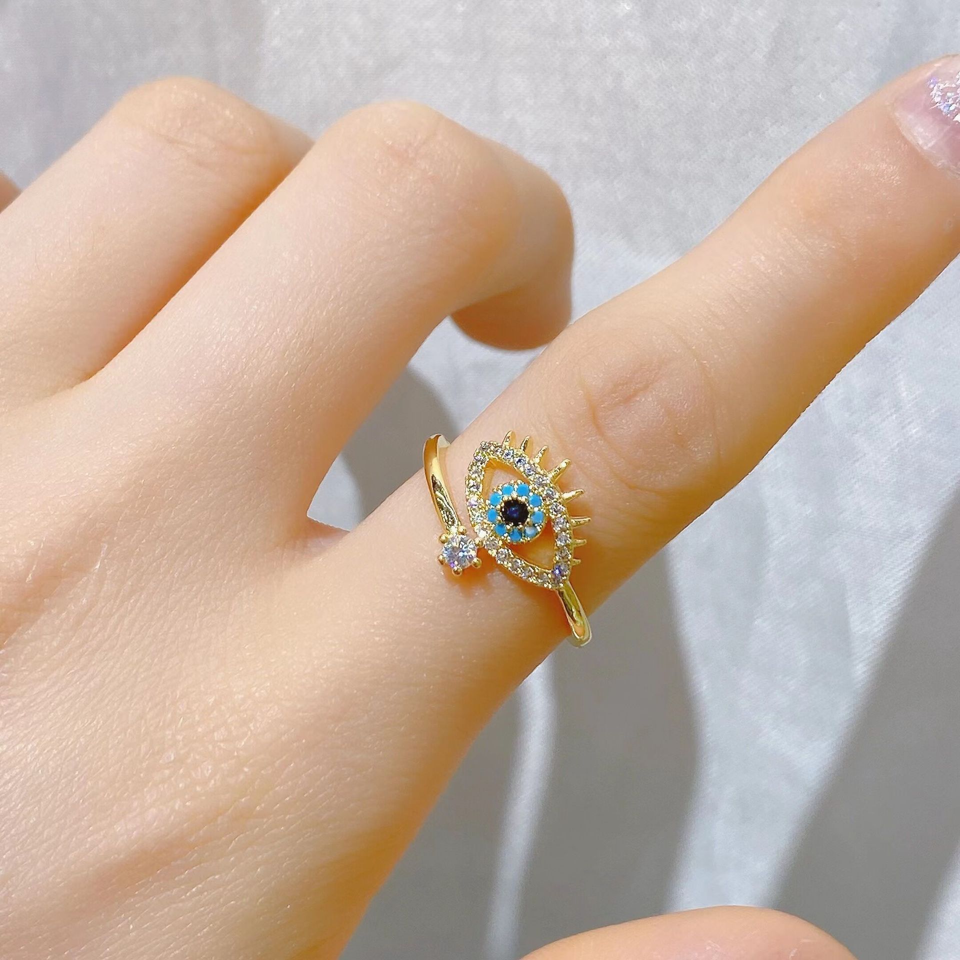 Amazon Europe and America Cross Border Devil's Eye Ring Female Fashion Simple Blue Eye Index Finger Women's Ring Jewelry Wholesale