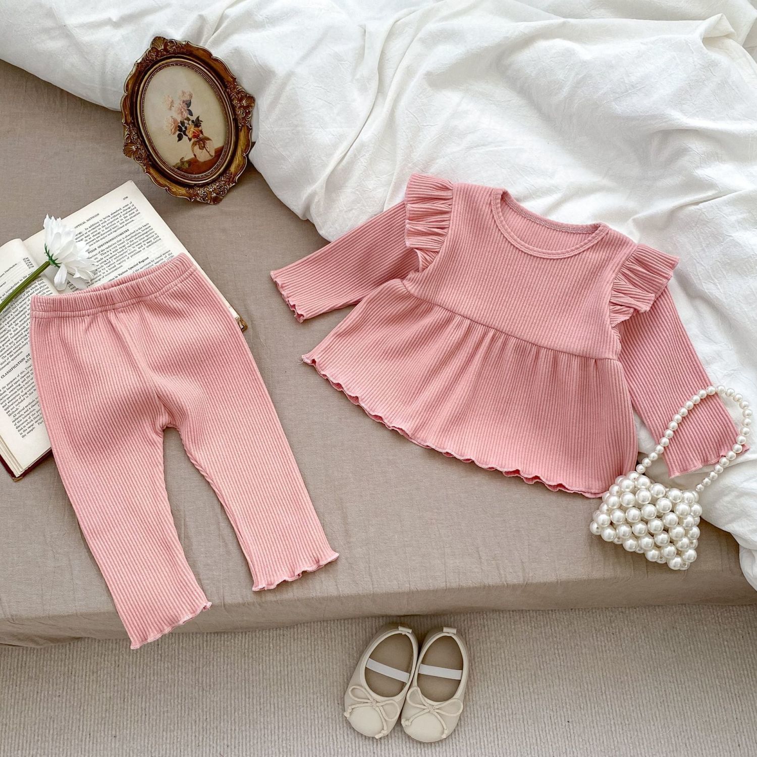 Baby Autumn Homewear Two-Piece Set Baby Girl's Western Style Long-Sleeved Clothes Children's Bottoming Shirt Top Pants Suit Baby Clothes