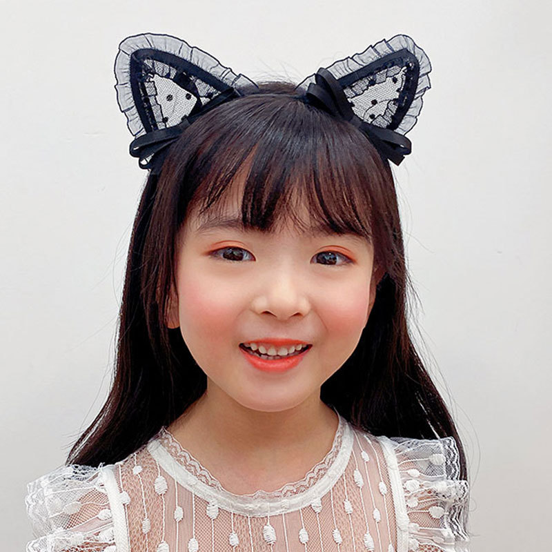 儿童发箍女韩国不伤头网红出游公主猫耳朵可爱蕾丝头箍小女孩发饰