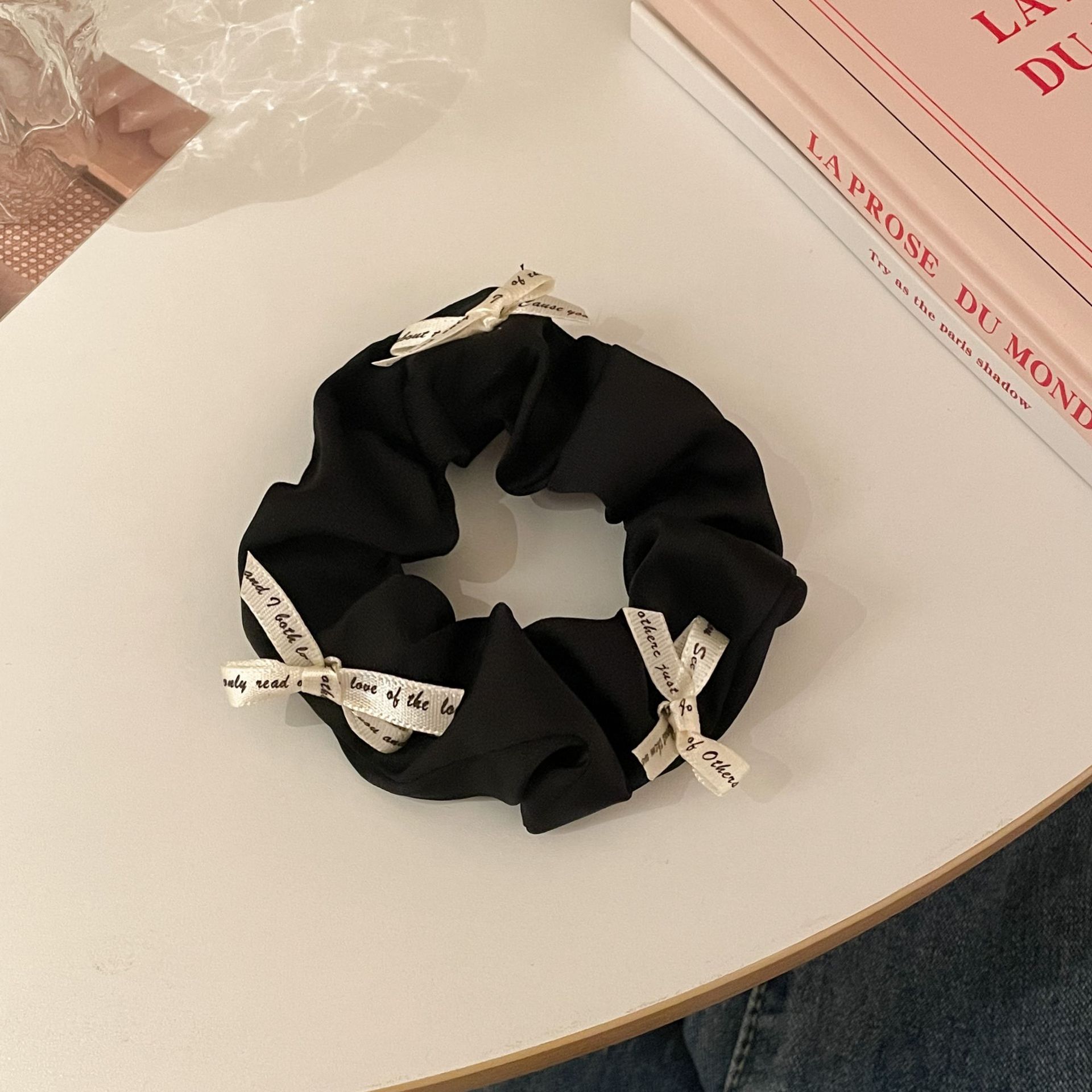 Sweet Korean Style Bowknot Hair Ring Elegant Black and White Color Pleated Fabric Super Fairy Satin Large Intestine Hair Ring Hair Accessories