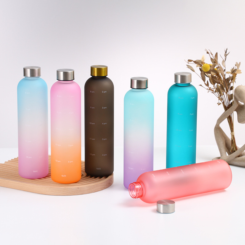 Gradient Color Simple Water Cup Plastic Sports Water Bottle with Scale Portable Student Korean Style Drop-Resistant Creative Cup Men and Women