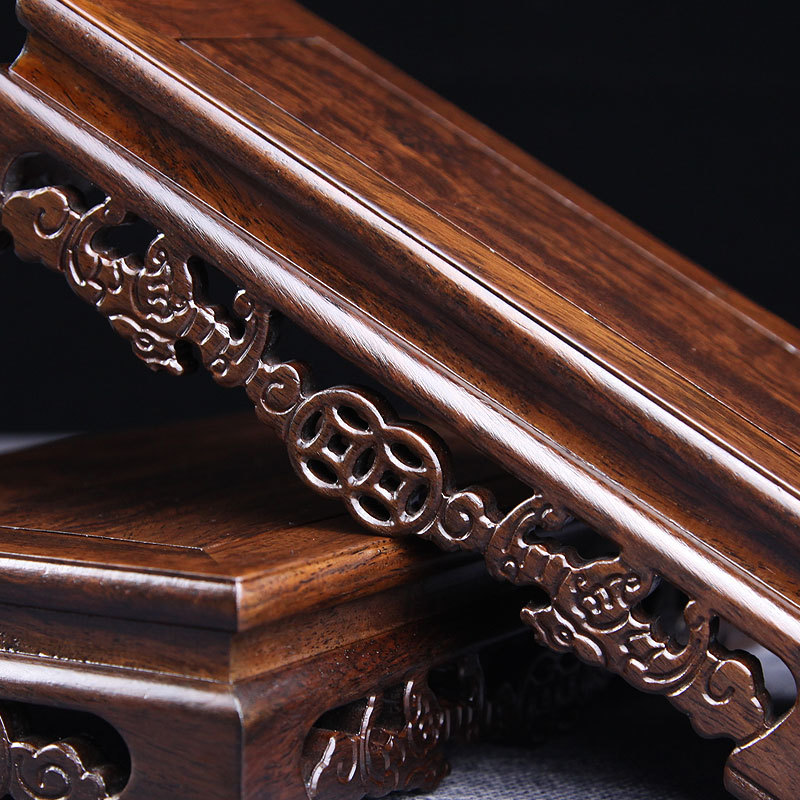 黑檀木质底座实木工艺品长方形摆件底座礼品工艺摆件根雕木雕镂雕