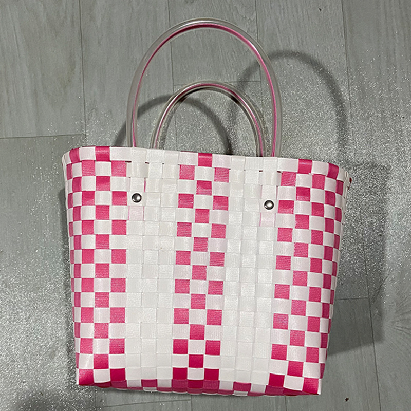 Fashion Simple Knitted Basket Vegetable Basket Straw Bag New Ins Style Pastoral Shopping Basket Woven Bag Female Finished Product