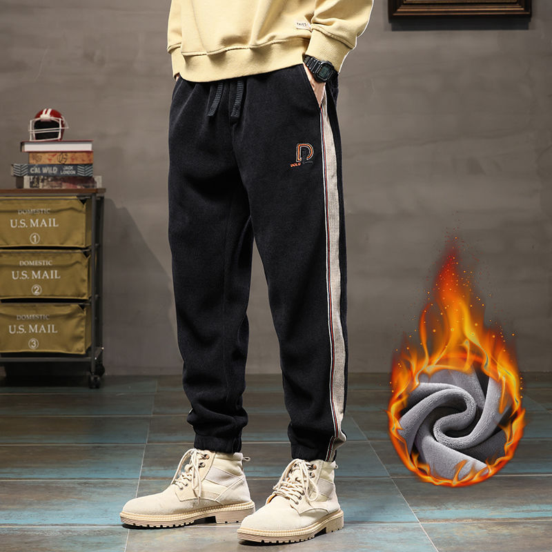 Fleece Corduroy Men's Pants Autumn and Winter Boao Velvet Warm Trousers Loose Track Sweatpants Casual Pants Thickened Harem Pants