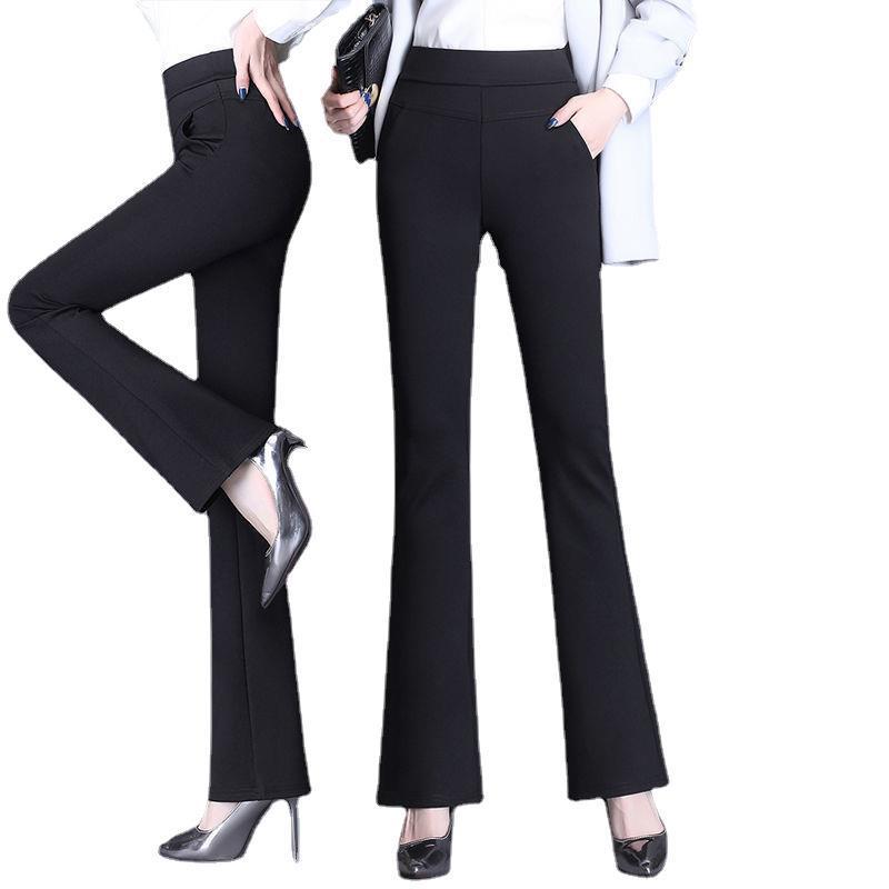 Autumn and Winter Stretch Flared Pants Women's High Waist Wide-Leg Suit Fleece-lined Thickened Straight Trousers Black Casual Pants