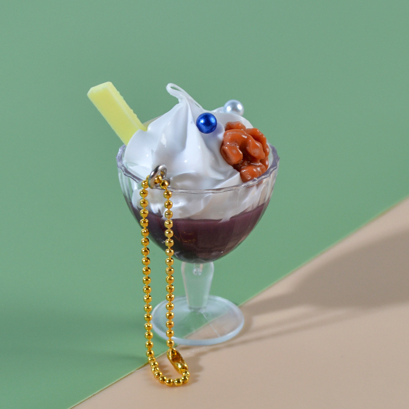 Simulation Cream Ice Cream Cup Bead Necklace Pendant Emulational Fruit Small Cream Cake Sundae Glass Candy Toy Pendant