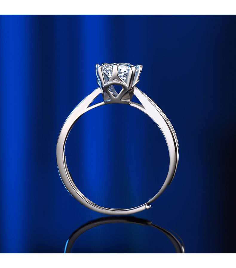 纯银s925经典莫桑石女钻戒款时尚八爪侧边镶钻开口可调节直播爆款