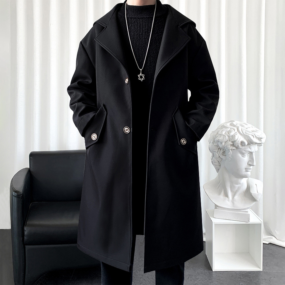 风衣男生中长款秋冬季新款连帽冬装大衣披风商务休闲过膝男士外套