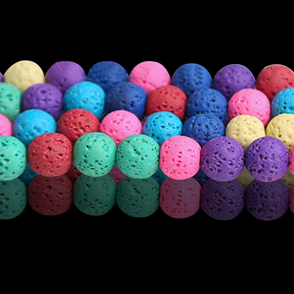 8mm10mm火山石圆珠彩色石珠diy饰品配件珠子发饰品串珠