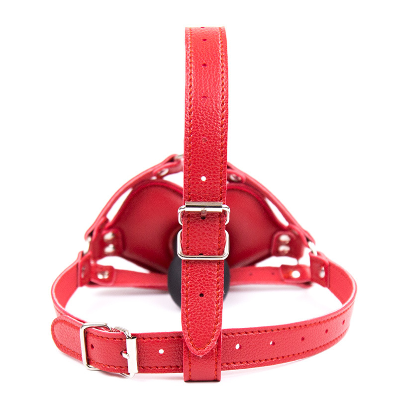 红色嘴型马具口枷调情大嘴型皮革口塞可调节束缚女用塞嘴情趣口球