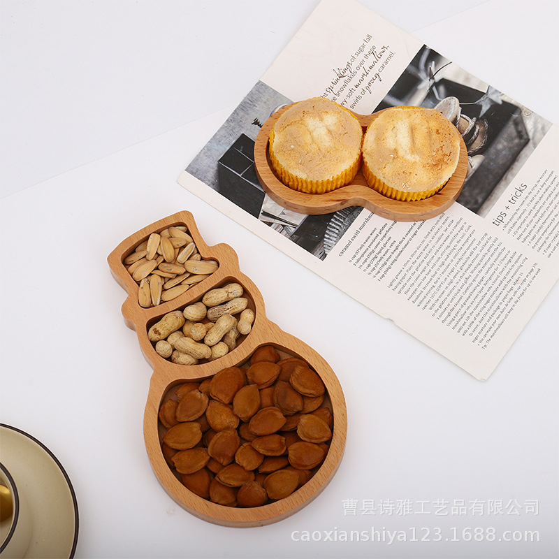 Wooden Christmas Tray Fruit Snacks Pastry Dinner Plate Holiday Atmosphere Beech Creative Wooden Cutlery Tray