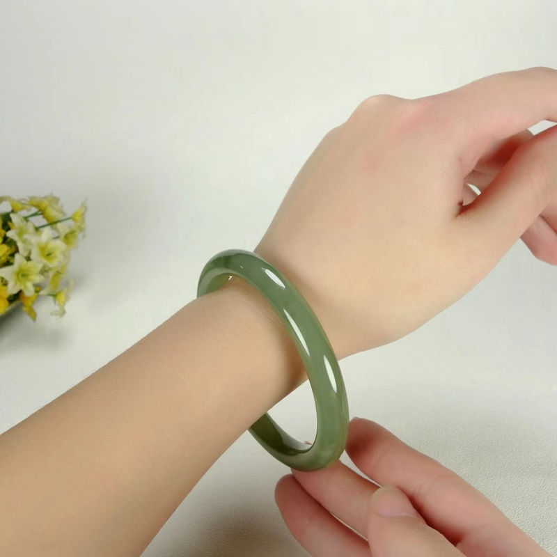 温润斋天然新疆和田玉青海料湖水绿玉石手镯昆仑玉玉器女款镯子