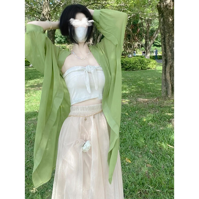 绿色汉服森系超仙半身裙网红炸街三件套装260-阿里巴巴