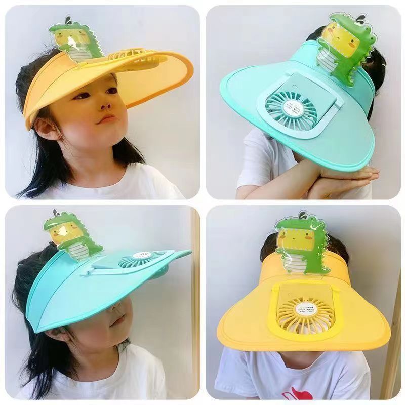 new internet celebrity children‘s cartoon hot dual-use topless hat with little fan hat uv protection sun outdoor large