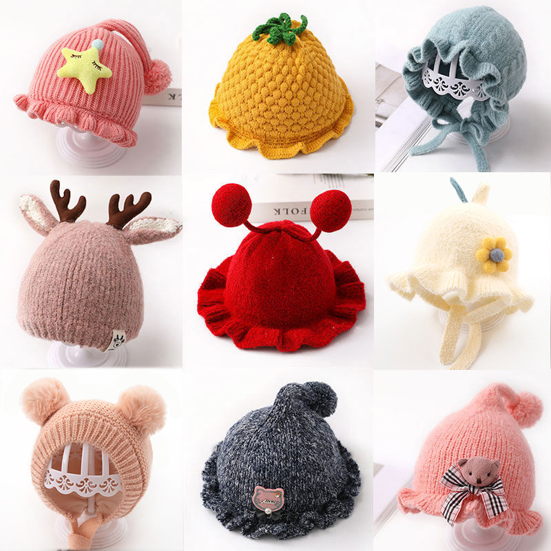 婴儿帽子秋冬婴幼儿可爱新生儿女宝宝公主胎帽冬季男童针织毛线帽