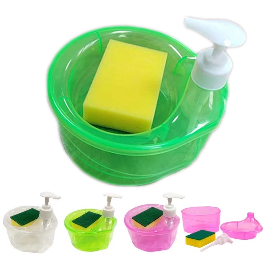 Cross-Border Kitchen Cleaning Kitchen Detergent Sponge Dispenser Press Automatic Soap Dispenser Dish Brush Combination