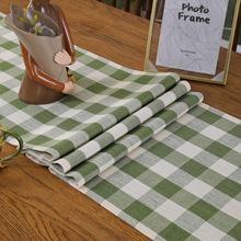 苏格兰风格棉麻桌旗绿色格子长条餐桌巾小清新美式田园风装饰桌旗