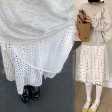 实穿主义2024春夏季韩国东大门百褶温柔百搭法式白色波点半身裙女